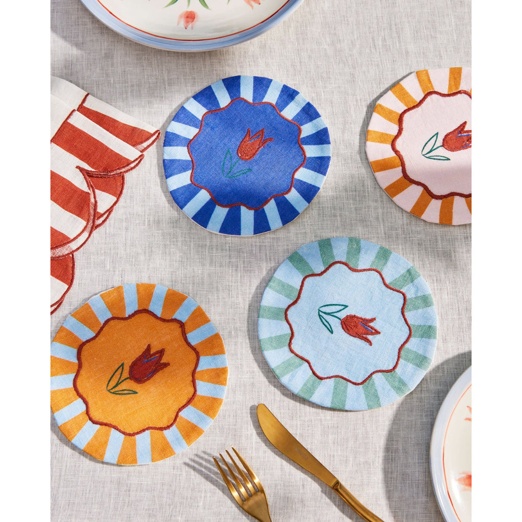 Jardin Embroidered Linen Coasters, Set of 4