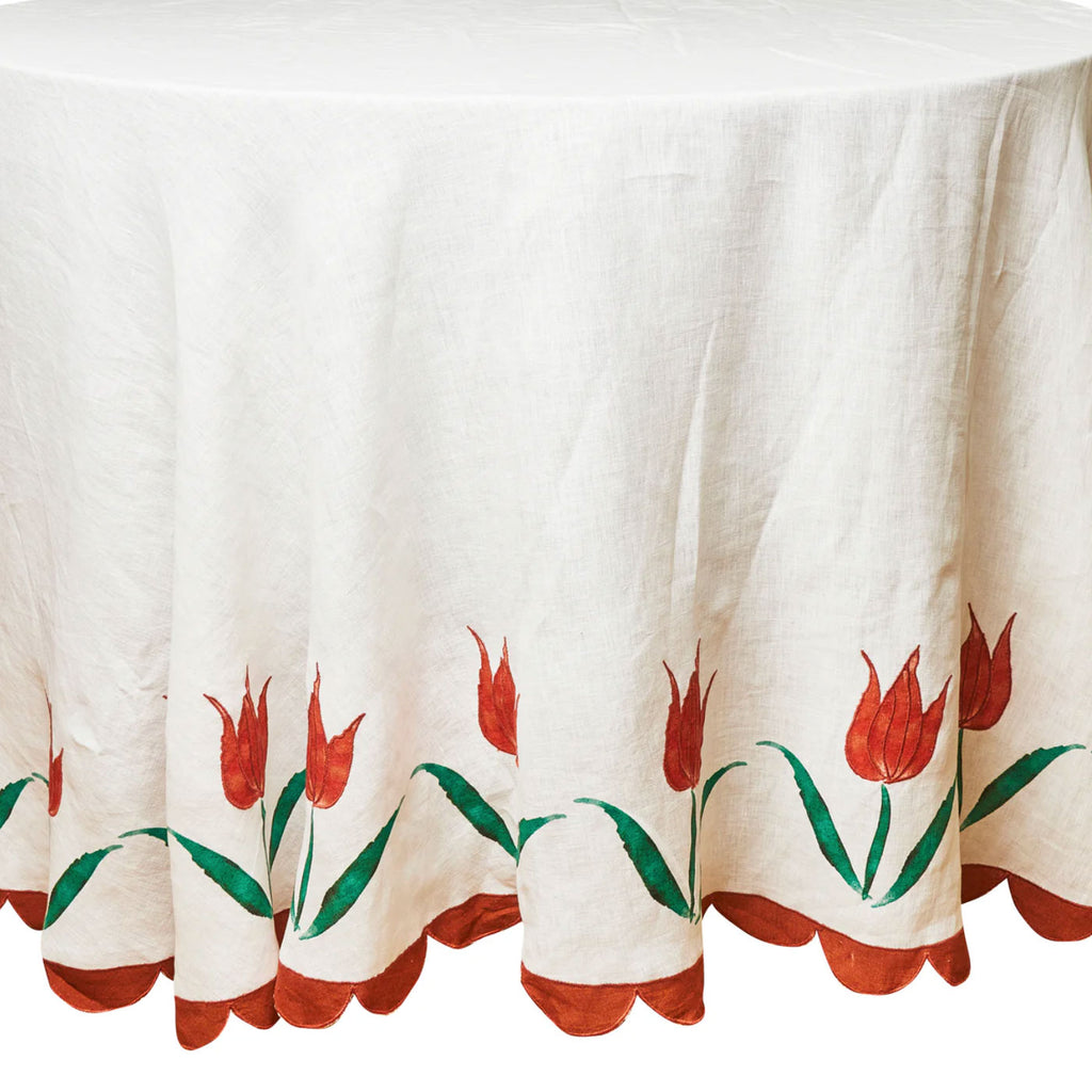 Jardin Linen Embroidered Tablecloth - Round (120"D)