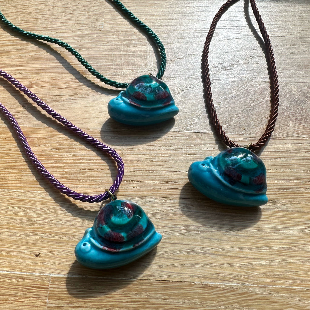 Ceramic Snail or Turtle Charm Necklace