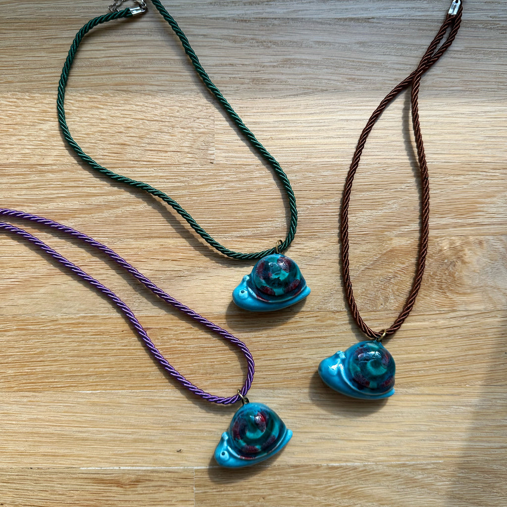 Ceramic Snail or Turtle Charm Necklace