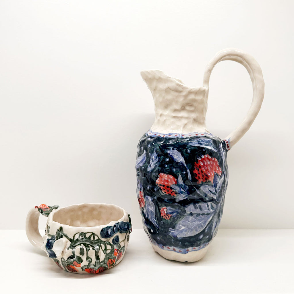 Blue Belly Strawberry Pitcher / Vase