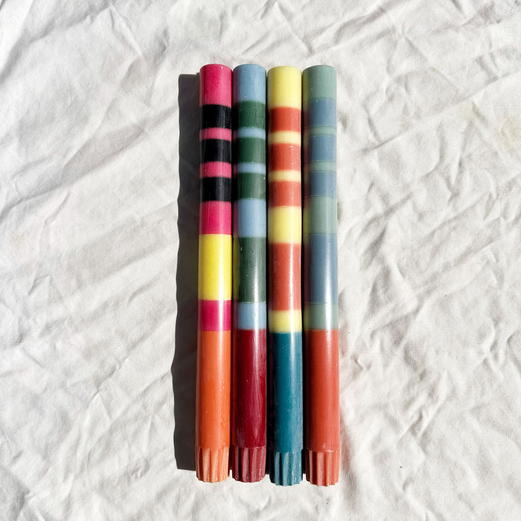 Mixed Striped Candles, Set of 4