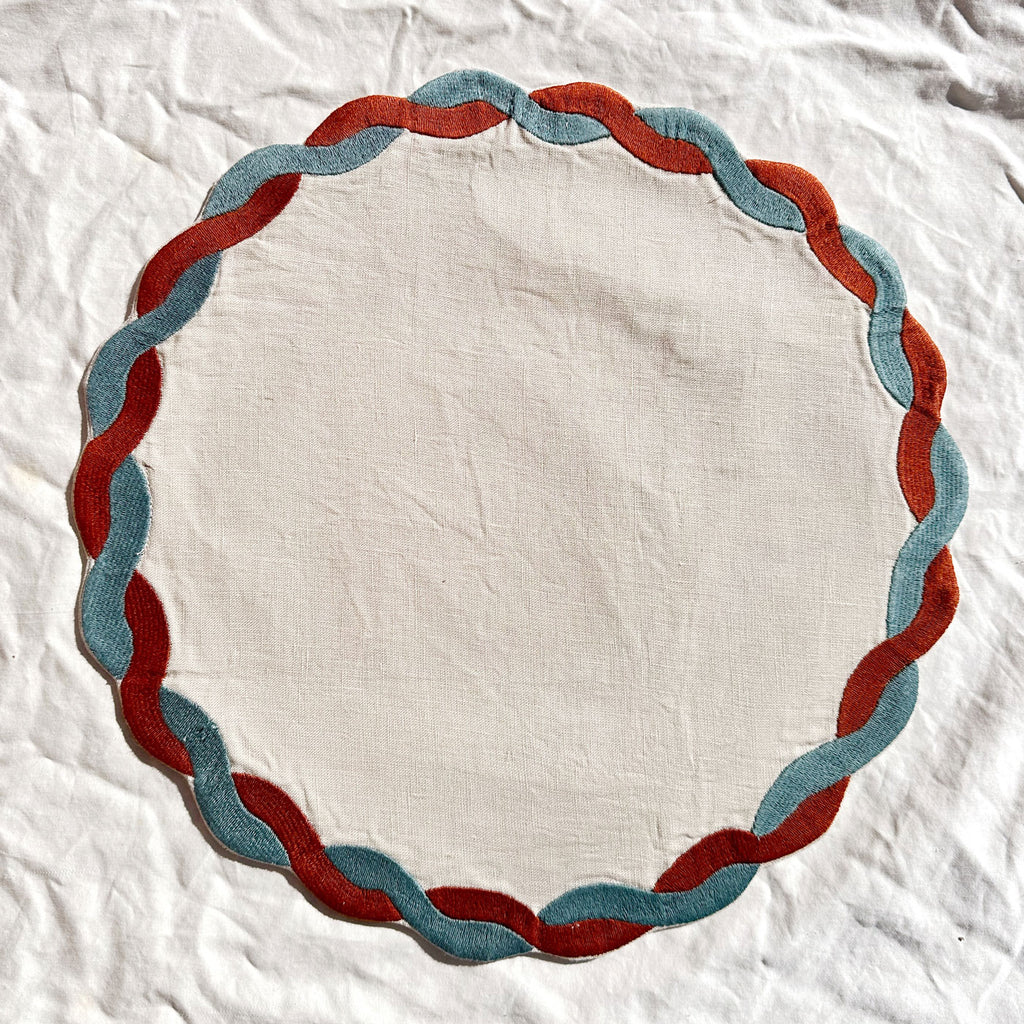 Braided Linen Embroidered Placemats, Set of 4