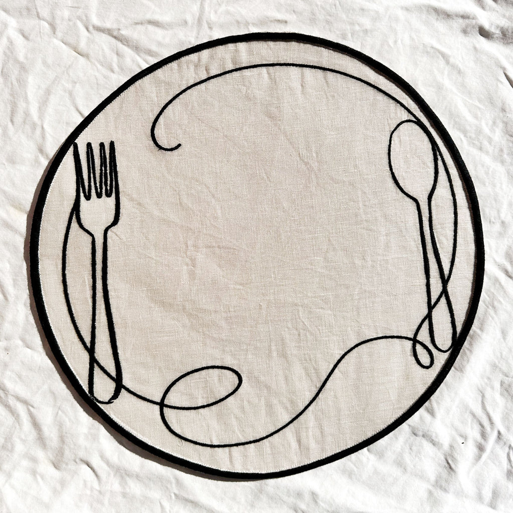 Line Drawing Embroidered Linen Placemats, Set of 4