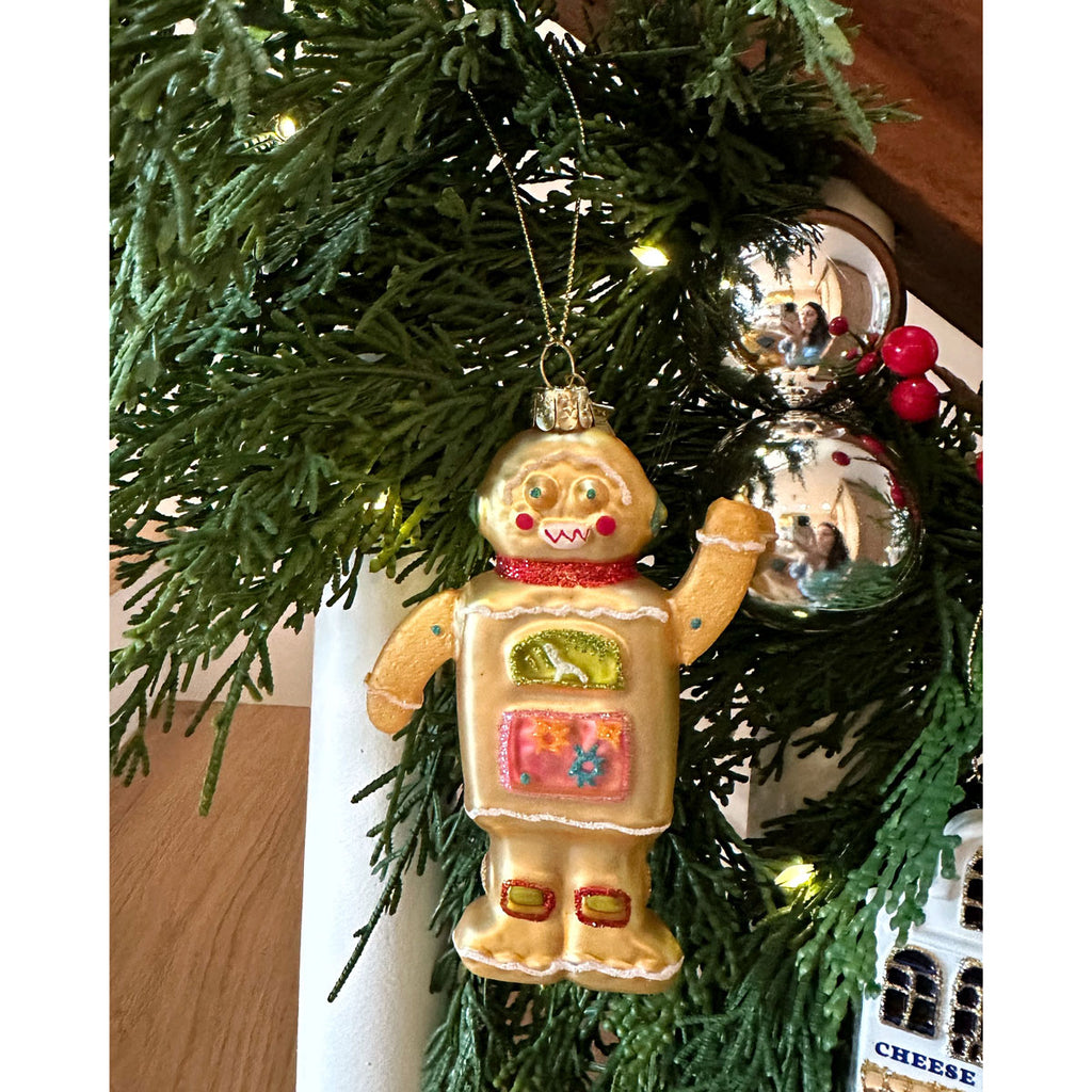 Glass Gingerbread Robot Ornament