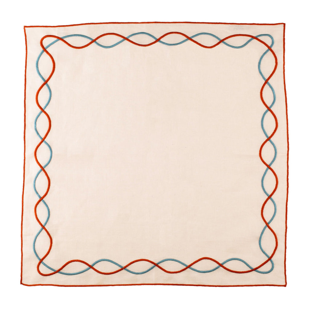 Braided Linen Embroidered Napkins, Set of 4