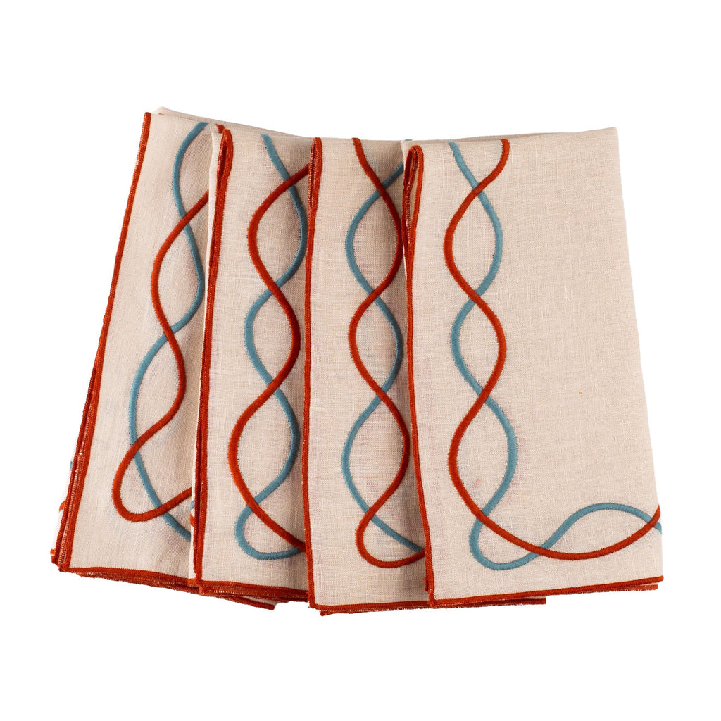Braided Linen Embroidered Napkins, Set of 4