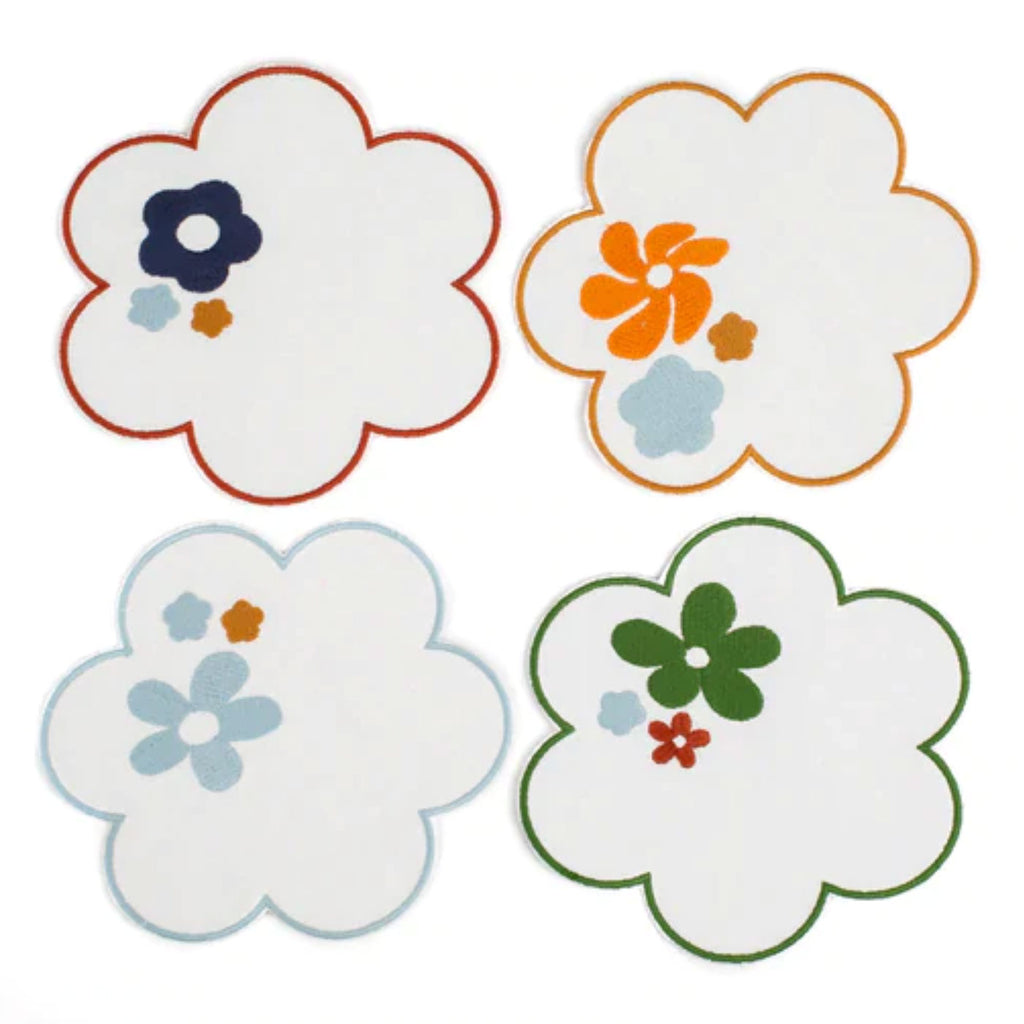 Floral Embroidered Linen Coasters, Set of 4