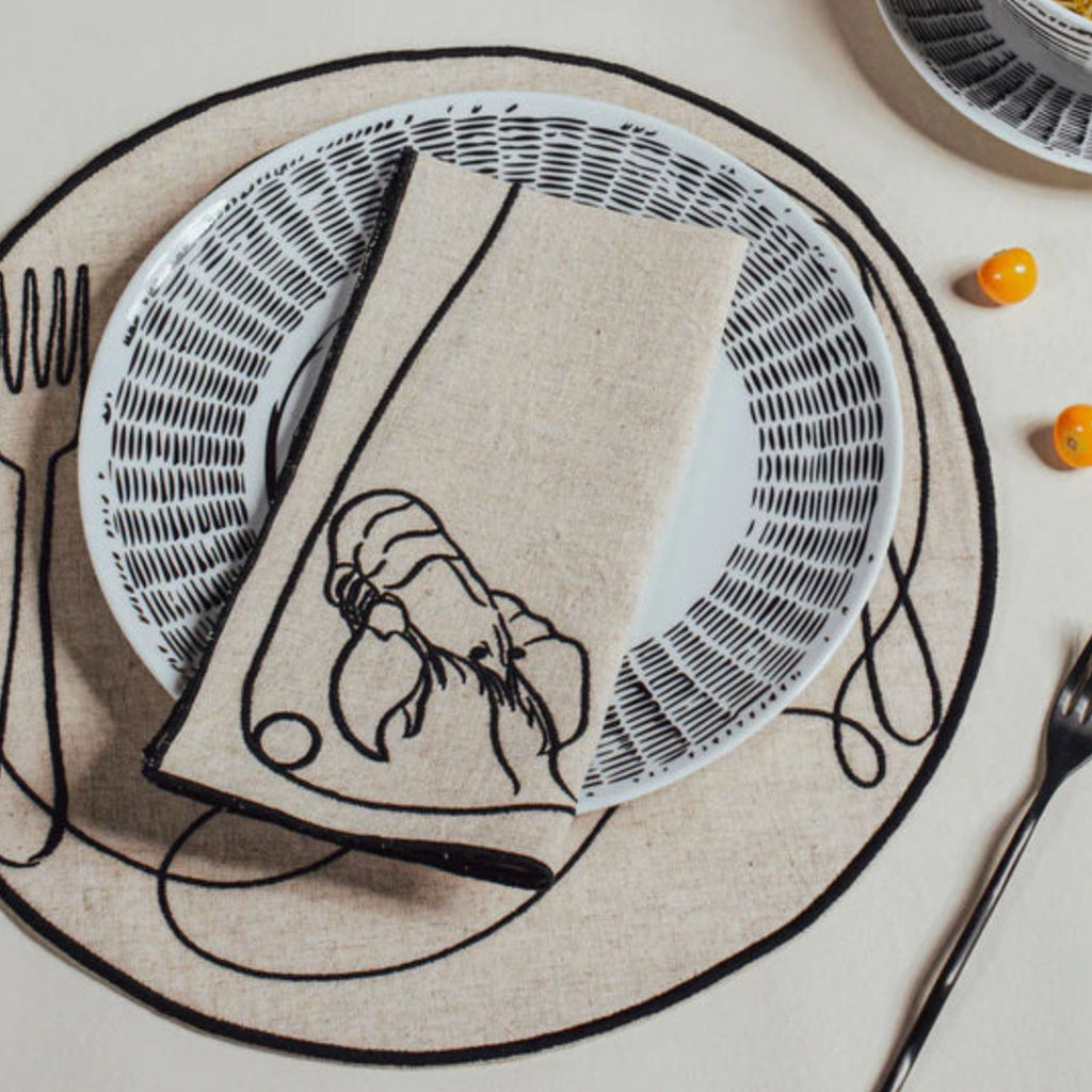 Line Drawing Embroidered Linen Placemats, Set of 4