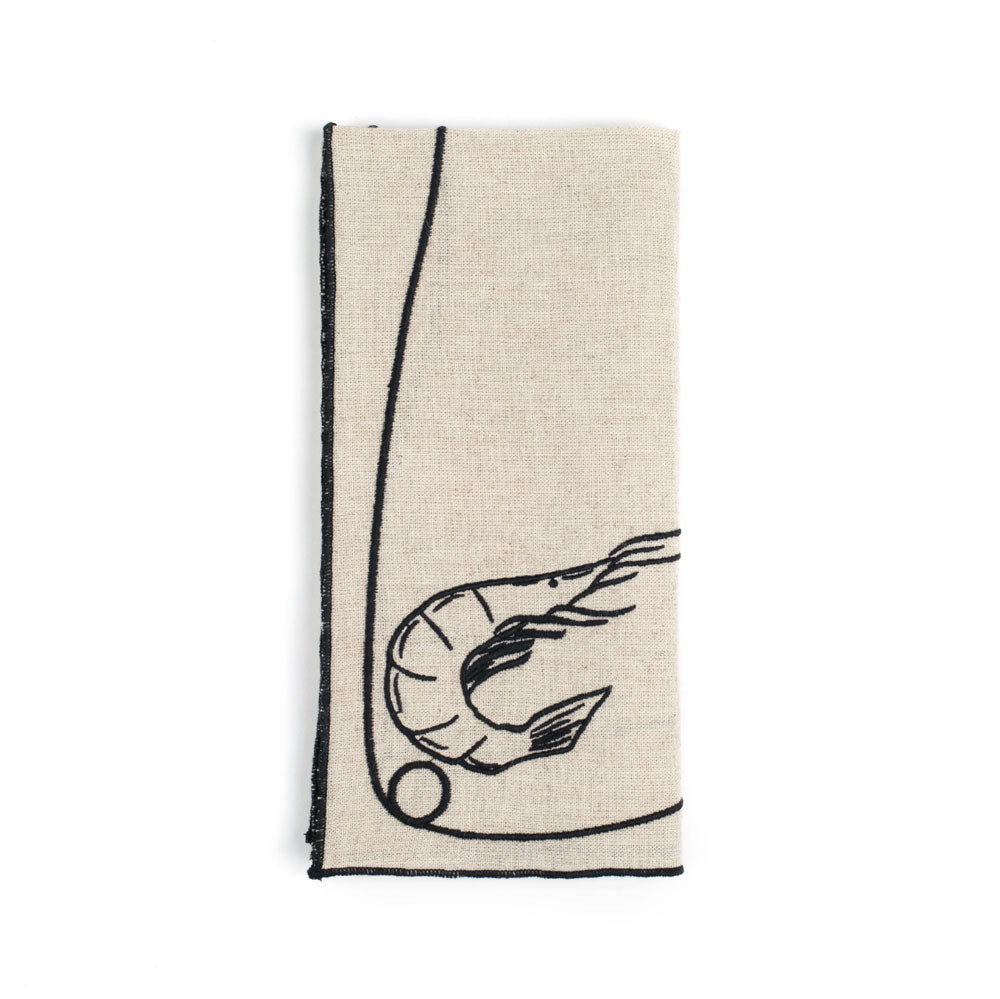 Line Drawing Embroidered Linen Napkins, Set of 4