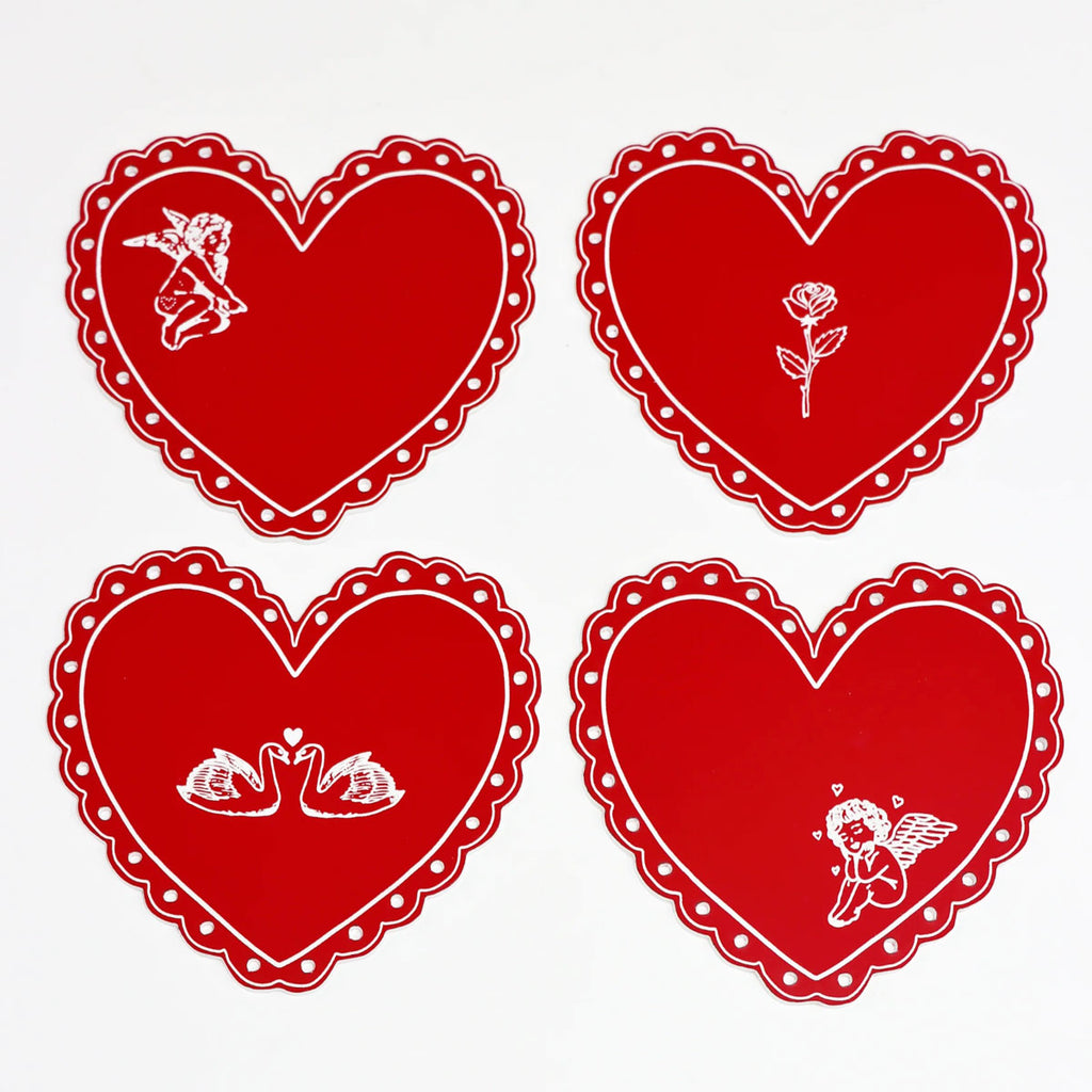 Heart Doily Coasters, Set of 4