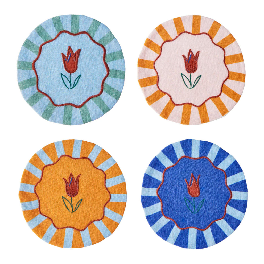Jardin Embroidered Linen Coasters, Set of 4