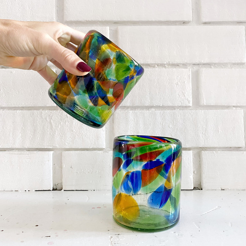Rainbow Confetti Short Tumbler Glass