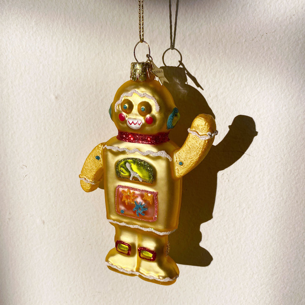 Glass Gingerbread Robot Ornament