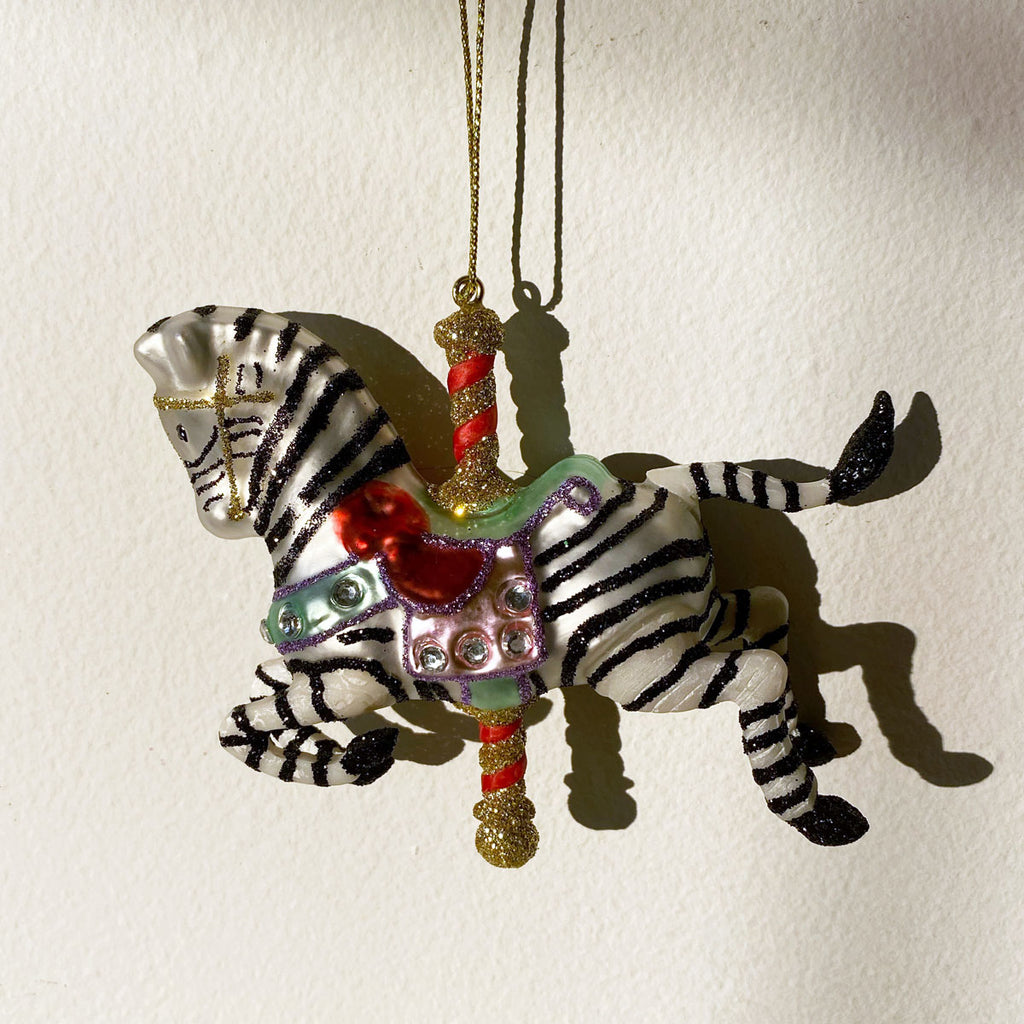 Glass Carousel Zebra Ornament