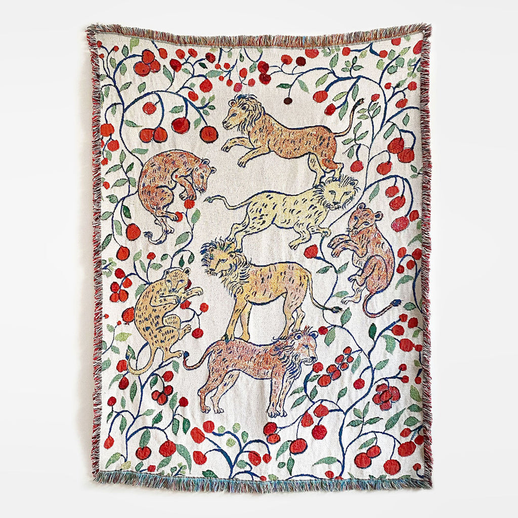 Pomegranate Lions Throw Blanket