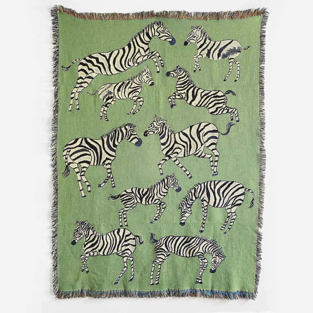 Green Zebra Throw Blanket